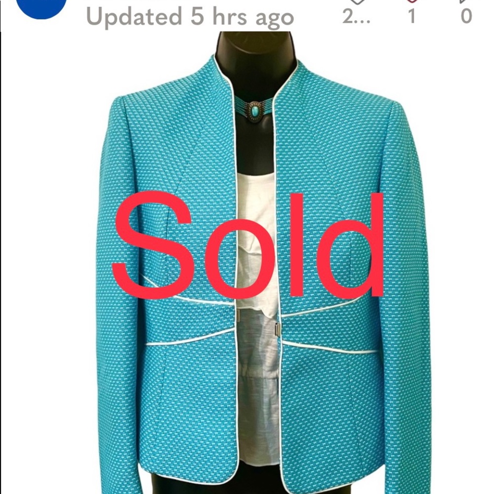 SOLD - Tahiti Baby Blue and White Blazer, Size 4